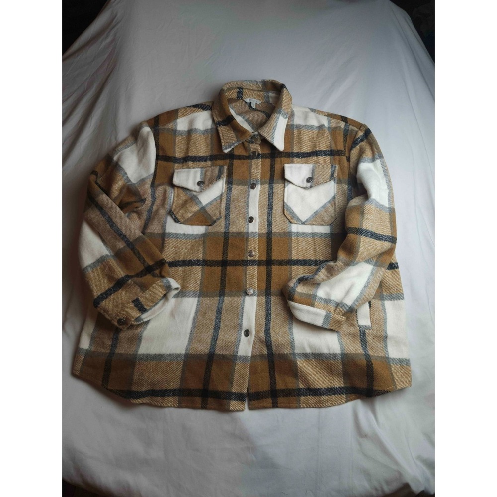 Veveret Shirt Jacket Womens Size 3XL Brown White Plaid Button Up Shacket‎ Autumn